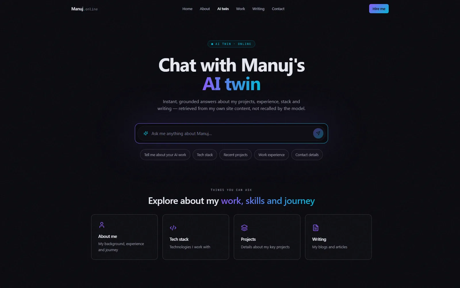 This Site's AI Twin — RAG over my own content — case study by Manuj Rai (Manuj Rai)